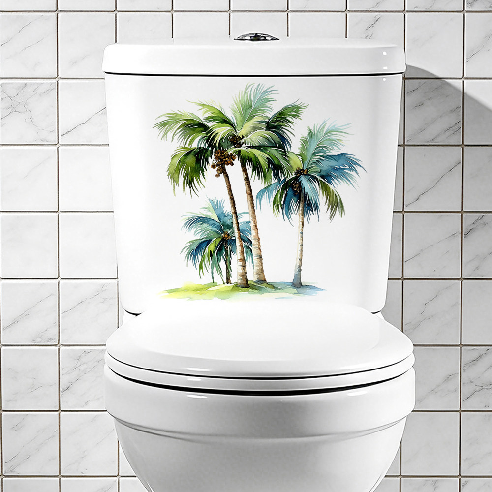 LANAN 海边椰树风景马桶贴浴室马桶盖贴纸家用墙面橱柜房间装饰画