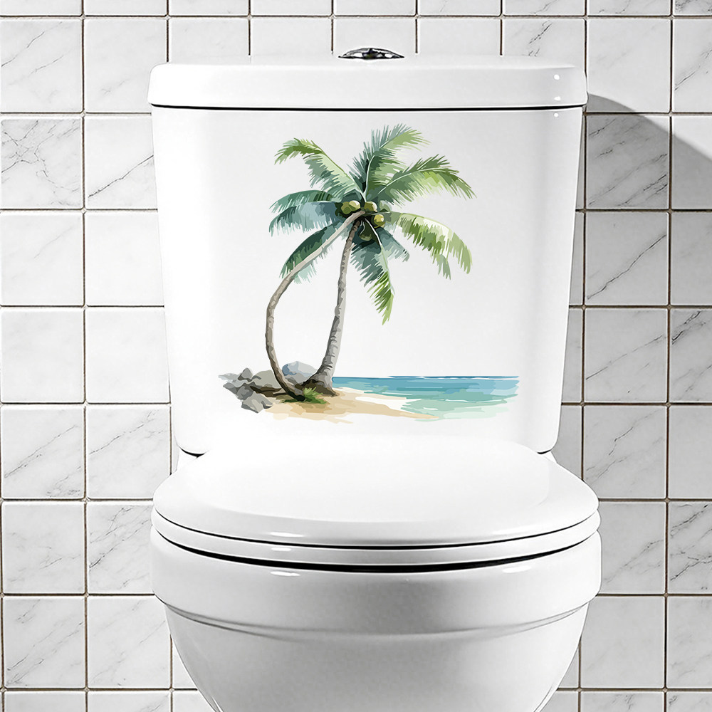 LANAN 手绘椰树马桶贴马桶盖贴纸家用墙面橱柜装饰画自粘防水贴纸
