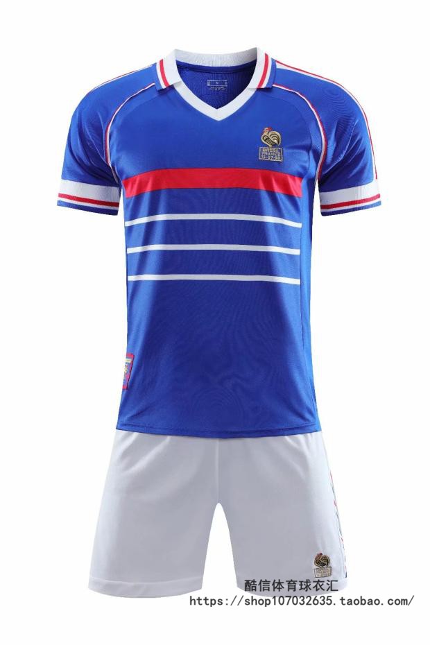 1998年复古版世界杯冠军版法国主场彩兰色大人童装同款足球服套装