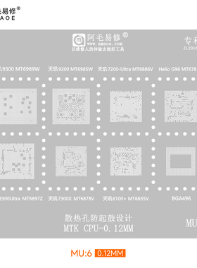 阿毛易修MU6植锡网MT6989W/MT6985W/6886/6897/6878/6781/CPU钢网