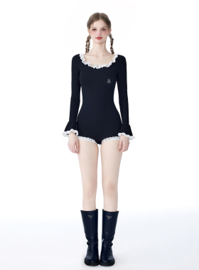 假面猫 泳衣女2026新款泡温泉黑色连体保守修身遮肚显瘦绝美泳装