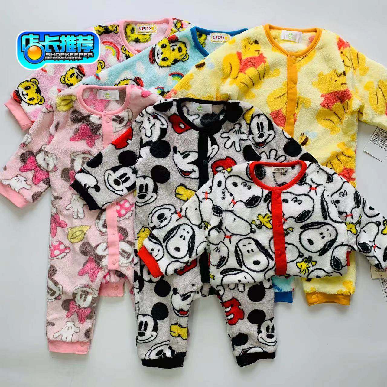 出口日本秋冬保暖儿童连体衣宝法兰绒连体衣大码爬服70-90包邮