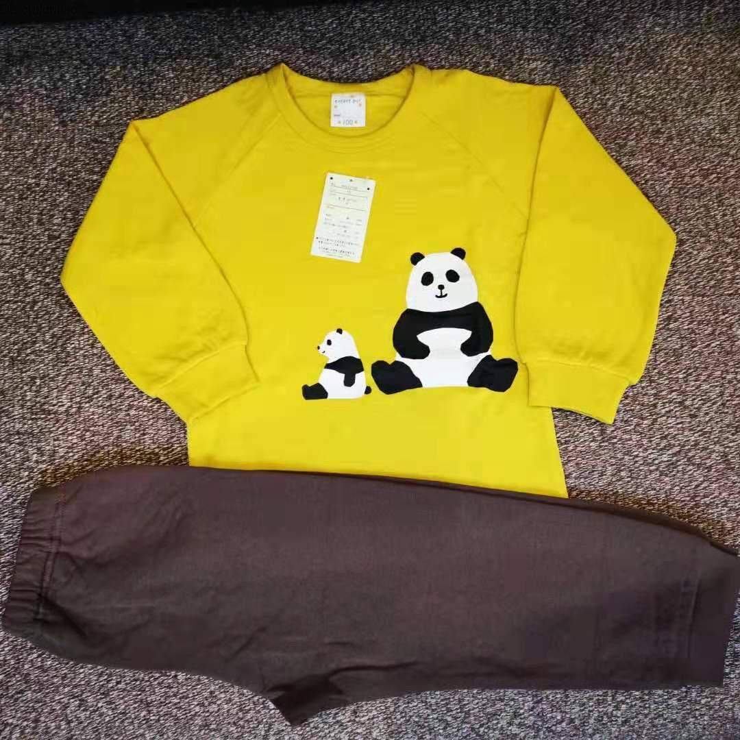 日单秋冬新款男童儿童纯棉动物图案空气层长袖套装睡衣套家居服