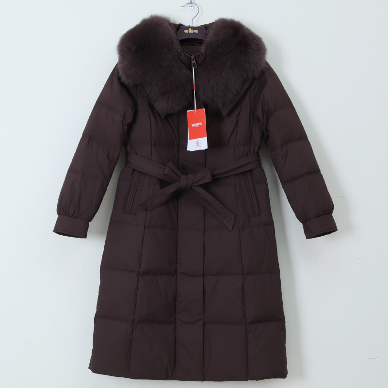鸭鸭羽绒服专柜正品女2024年秋冬新款狐狸毛系腰带厚YA4B602178C