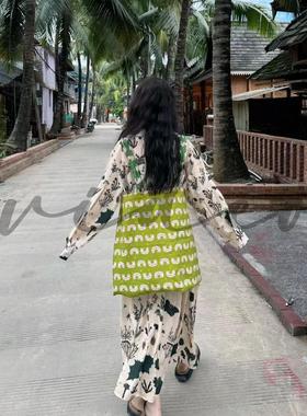 4video自制 超te别双肩单肩两用小众绿色猫咪可爱原宿风大容量包