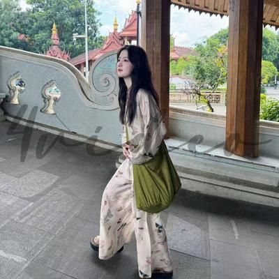 裤子纯棉2024套装森系碎花秋冬