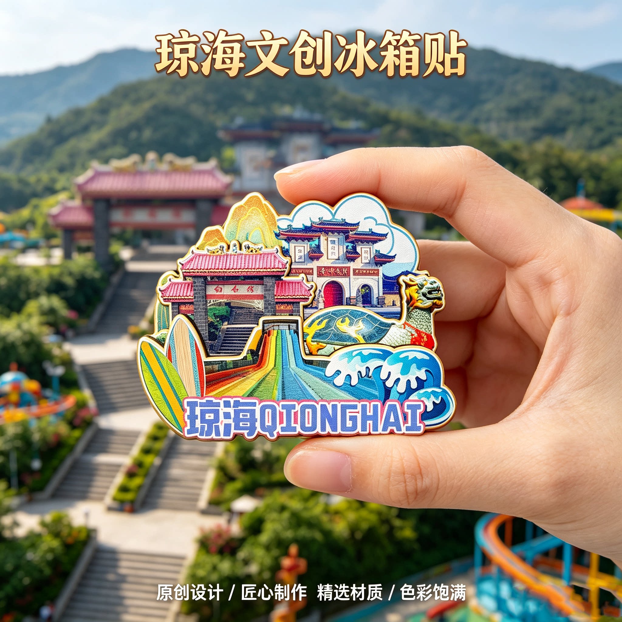 海南琼海木质磁吸冰箱贴白石岭博鳌禅寺万泉河文创纪念品伴手礼