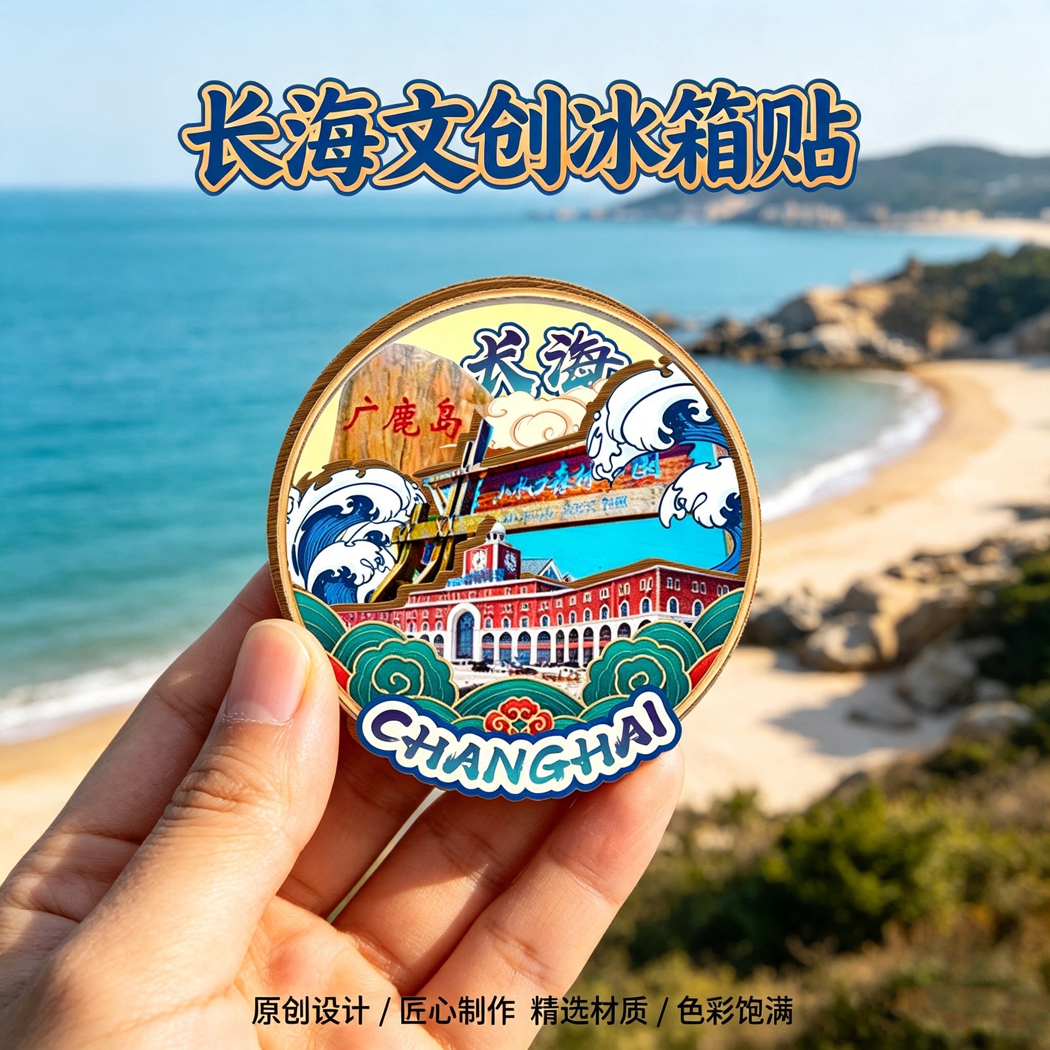 大连长海木质磁吸冰箱贴纪念品