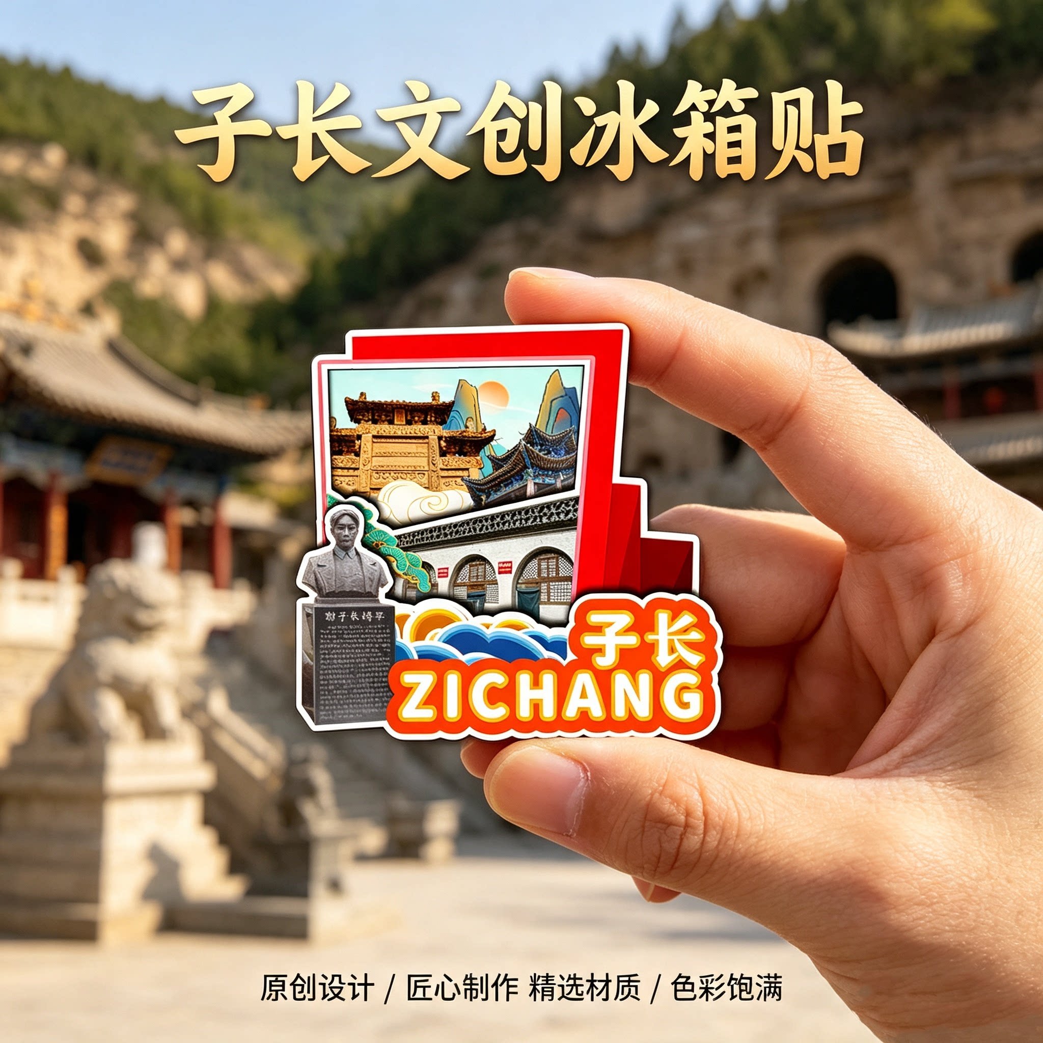 延安子长木质磁吸冰箱贴纪念品