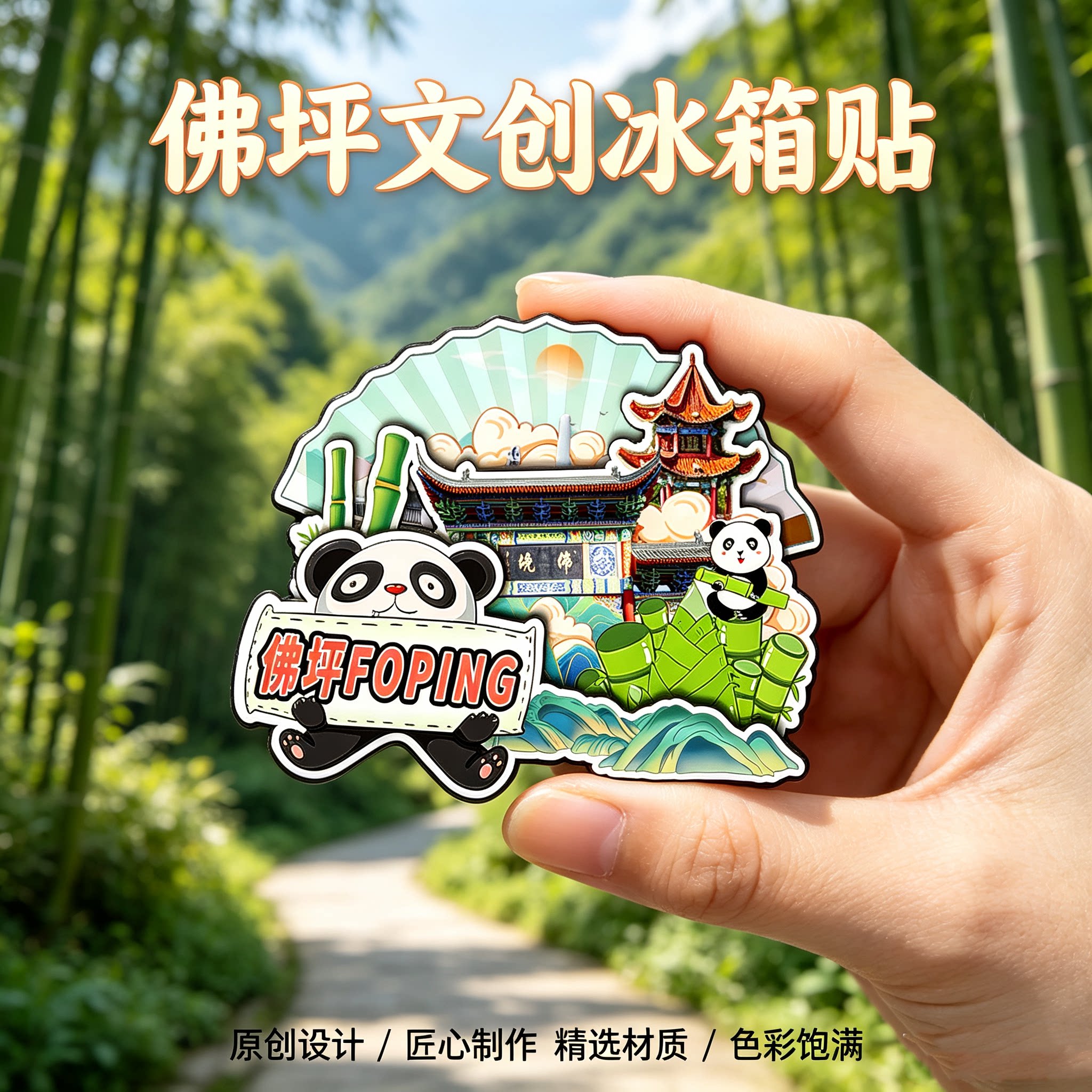 汉中佛坪木质磁吸冰箱贴纪念品