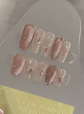 飞舞粉紫色猫眼纯手工穿戴甲片秋冬新款温柔气质纯欲美甲假指甲贴