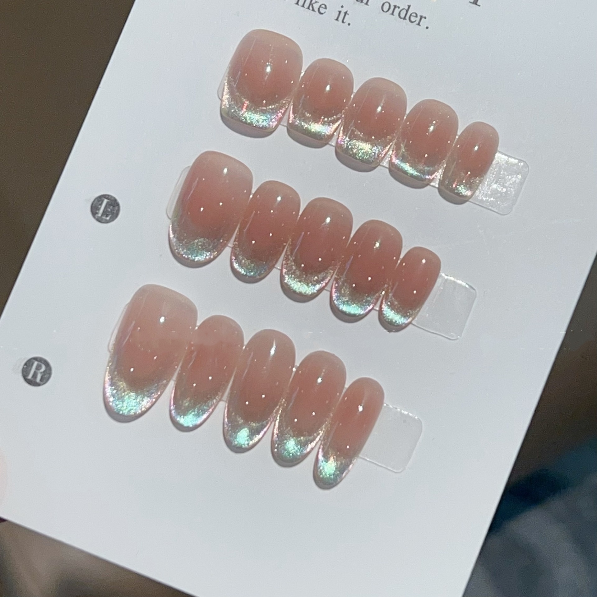 月牙弯弯纯欲美甲裸色腮红金光猫眼法式极光闪亮时尚纯手工穿戴甲