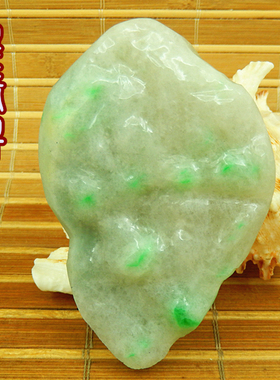 缅甸翡翠玉原石A货飘阳绿色64牌子毛料 冰糯老坑种厚桩抛光片明料