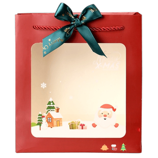 圣诞节礼品包装手提盒糖果饼干苹果小礼物透明开窗高档手提纸袋子