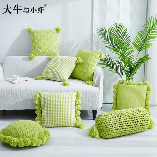 手工苹果绿针织抱枕套蒲团