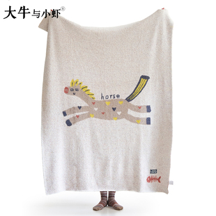 ins风可爱毛毯半边绒小马针织盖毯午睡毯子沙发毯儿童房装饰抱枕