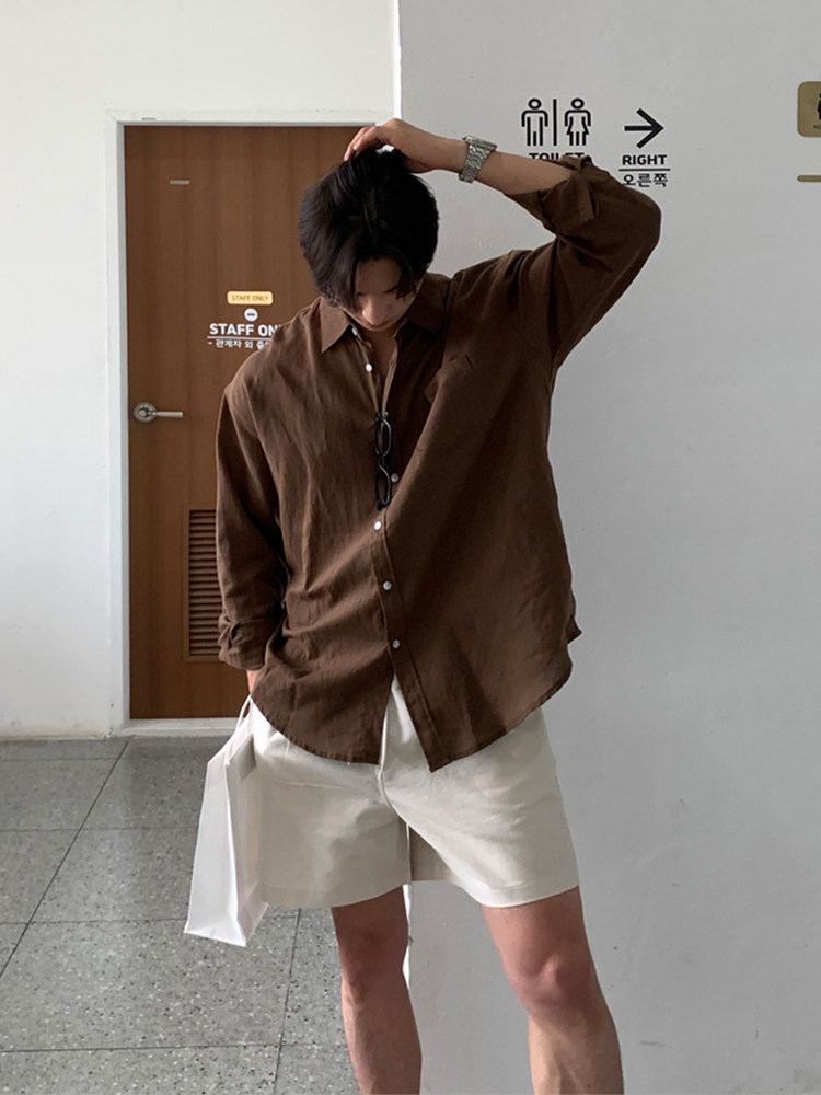 SSUMENAM LINEN SHORTS MENS SUMMER SLACKS KOREAN LOOSE TREND COTTON LINEN QUAD PANTS SOLID COLOR BEACH