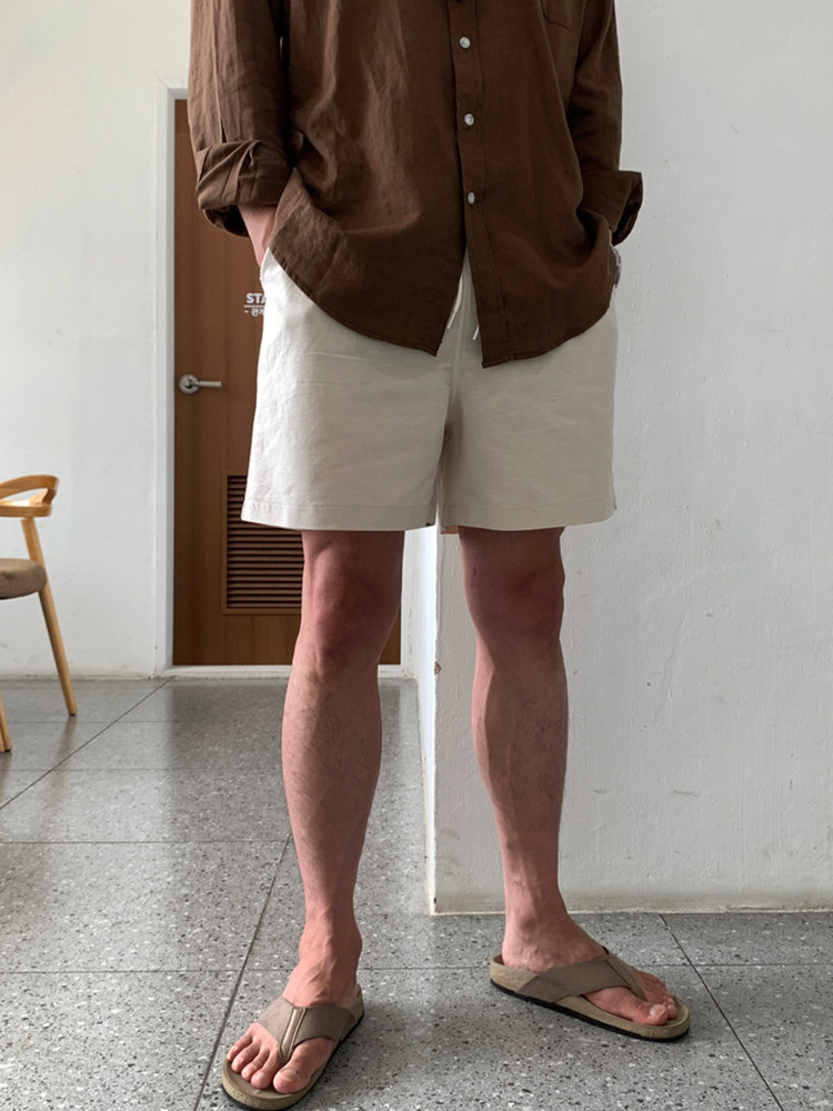 SSUMENAM LINEN SHORTS MENS SUMMER SLACKS KOREAN LOOSE TREND COTTON LINEN QUAD PANTS SOLID COLOR BEACH