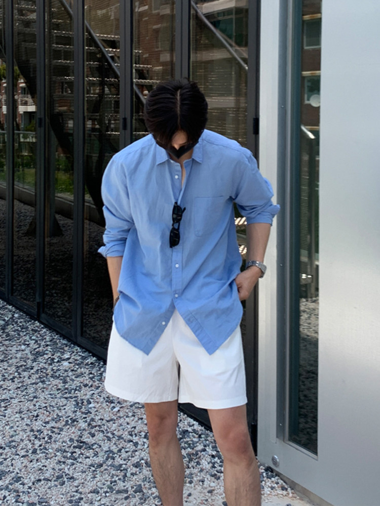 SSUMENAM WHITE SHORTS MENS SUMMER CASUAL WASHED COTTON PANTS TRENDY VERSATILE STRAIGHT CROPPED PANTS BEACH