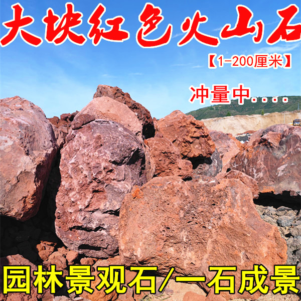 红火山岩石大块园艺造景水族培菌假山一石成景园林摆放过滤100厘