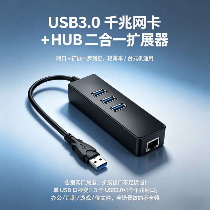 USB转千兆网卡HUB集线器免驱