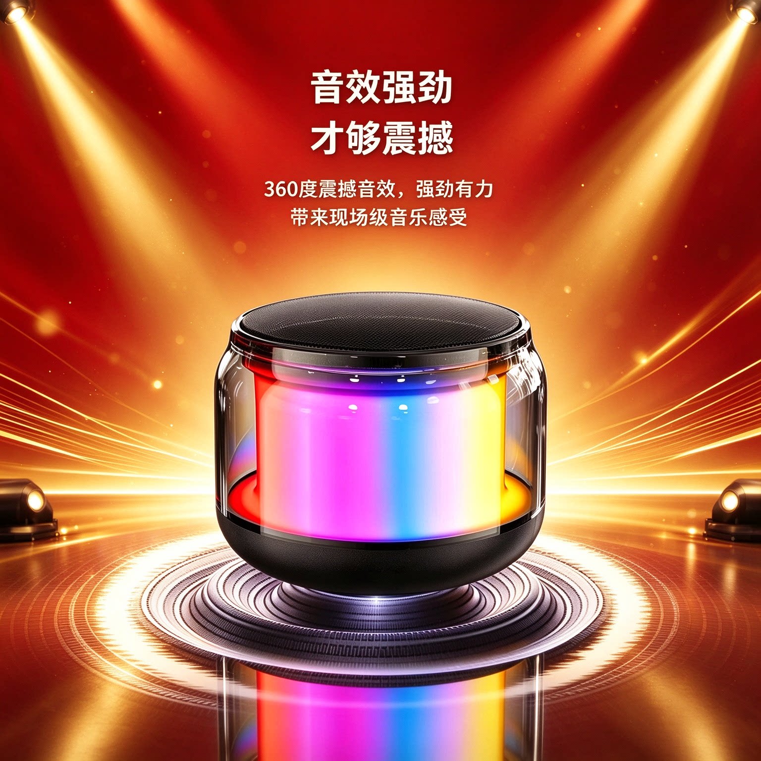 透明蓝牙音箱律动彩灯360立体音效 家用桌面电竞无线智能小音响