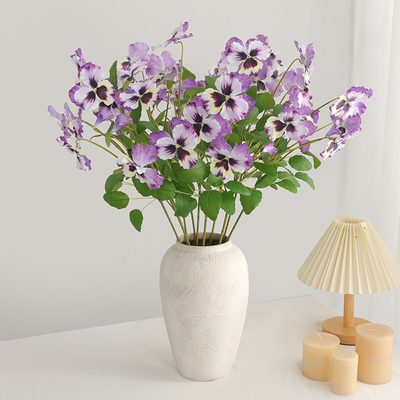 轻奢家居摆件仿真三色堇假花客厅餐桌装饰仿真高级绢花花束干花