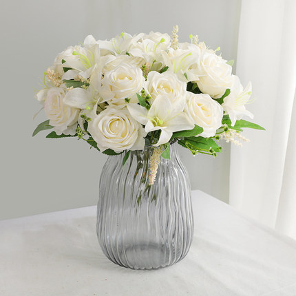 仿真花7头雪花百合香妃玫瑰雪花布玫瑰 现代家居客厅餐桌摆件花艺