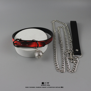 温感变色项圈牵引绳铃铛choker朋克风小狗皮质颈链辣妹氛围感配饰