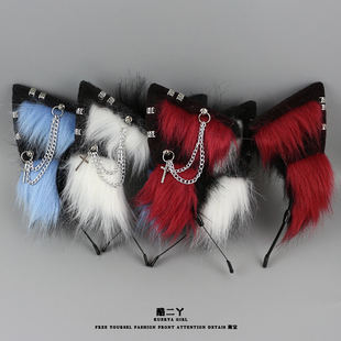 手作狼狗狼耳发箍Lolita头饰猫耳甜酷亚文化y2k万圣节兽耳头箍cos