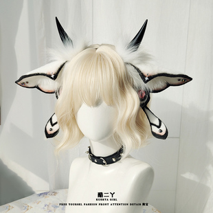 万圣节cos恶魔幻想飞蛾兽耳发箍漫展手作仿真毛绒蛾子耳朵头饰