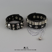 y2k朋克小众骷髅铆钉手链手环配饰嘻哈街舞皮质手圈女生男亚文化