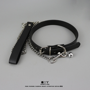 加长铃铛项圈男牵引绳成人项链choker男生情调大号颈带小狗脖环
