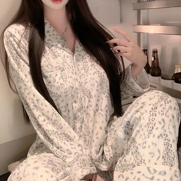 睡衣女秋冬新款海岛绒长袖仓库保暖加绒双面绒家居服可外穿套装