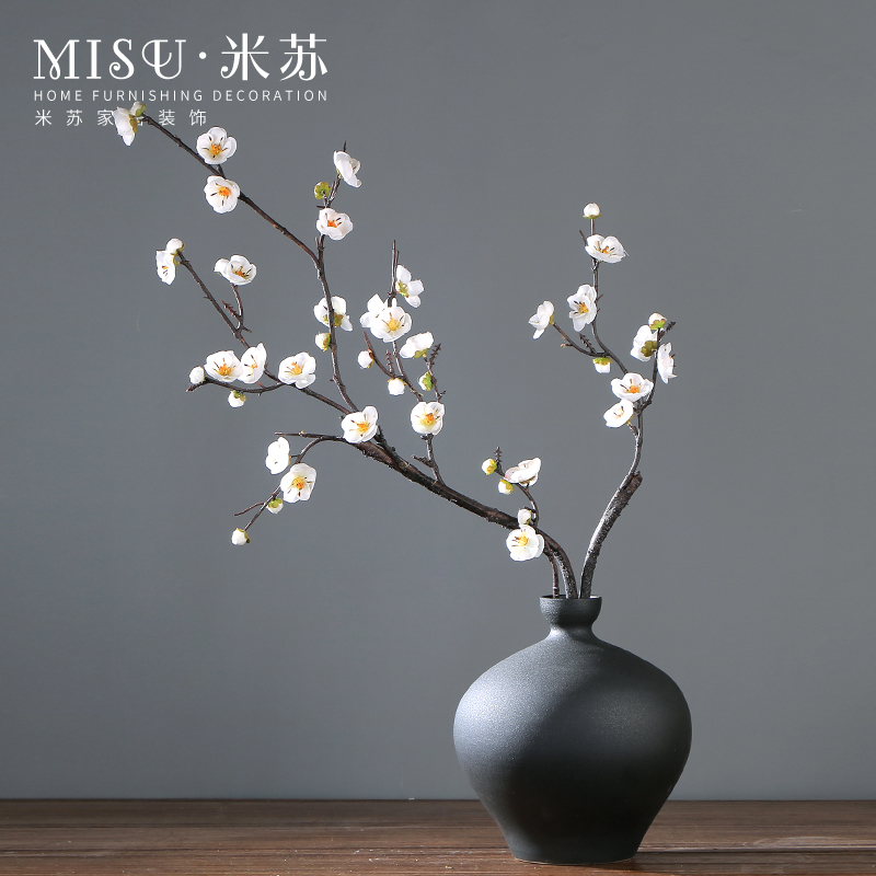 中式仿真梅花套装客厅装饰插花茶几玄关假花腊梅花艺禅意花瓶摆件