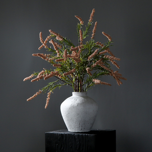 仿真花鼠尾草客厅餐桌装饰摆件高级仿生假花绿植麦芽草插粗陶花瓶
