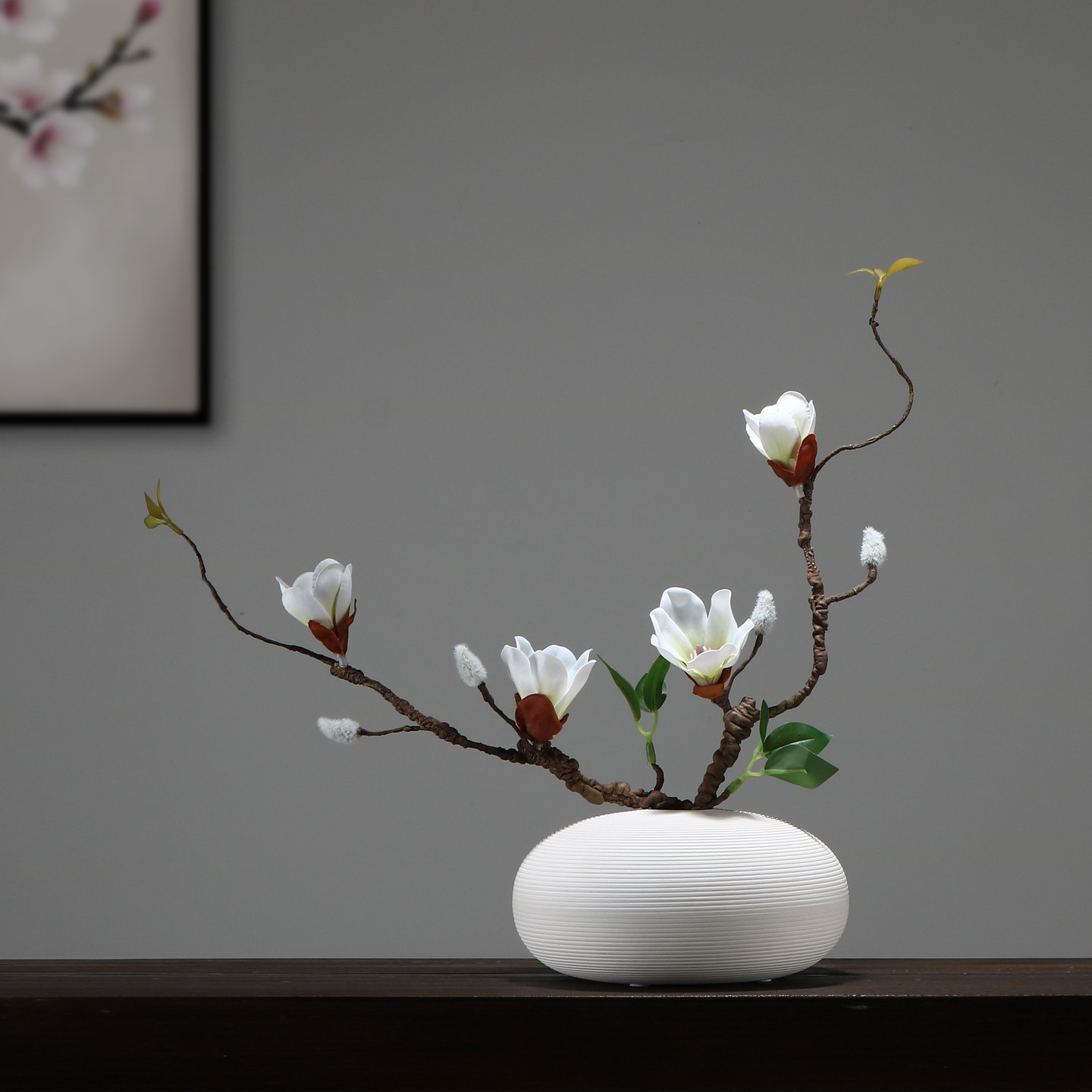 中式禅意玉兰花仿真花艺图片