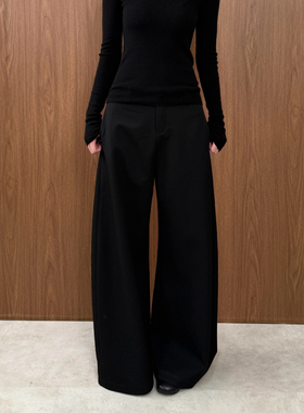 North 高品质 经典黑灰无褶垂感挺括弯刀毛呢休闲裤