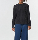 alright 100%棉宽肩圆领百搭复古绞花套头毛衣