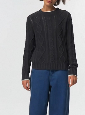 alright  100%棉宽肩圆领百搭复古绞花套头毛衣