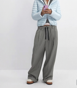 RARELY 高品质布料100还原 廓形感千鸟格宽松阔腿裤 咖色