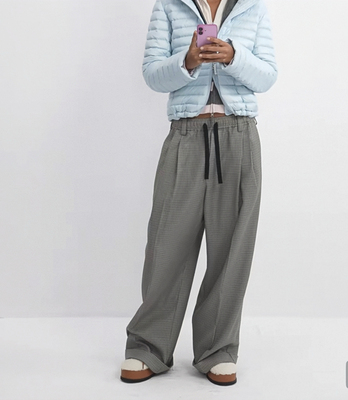 RARELY 高品质布料100还原 廓形感千鸟格宽松阔腿裤 咖色