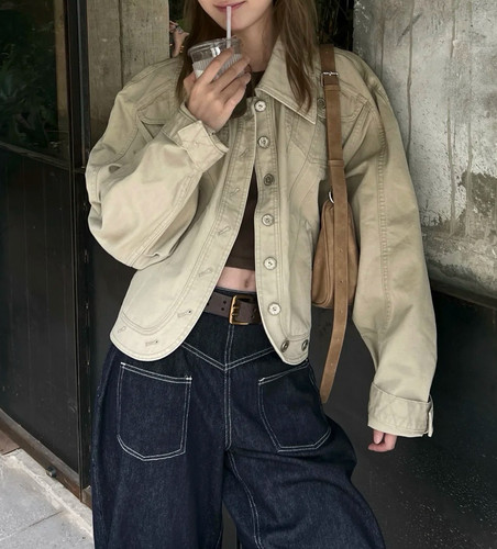 MEDIUM 高品质 _沙卡水洗廓形收腰短款夹克外套_Safari Jacket