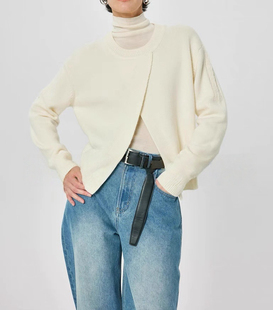 开间/私服力荐 chao软糯幼羊羔毛蓬松温暖佰搭两穿斜门襟针织毛衣