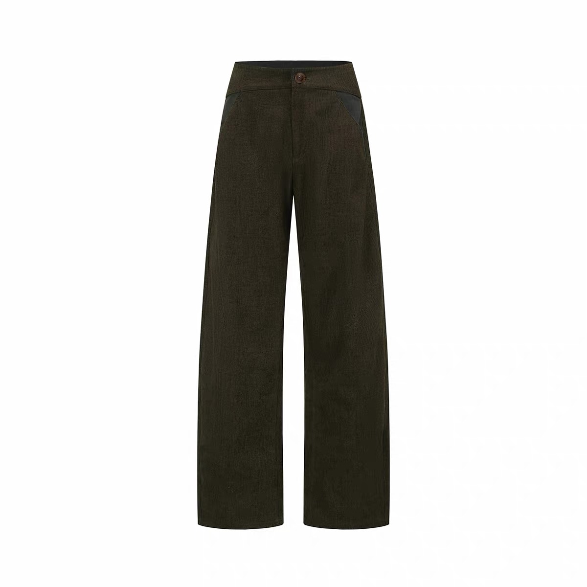 sage 深棕色细坑条拼色微廓形休闲长裤