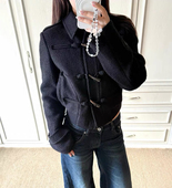 North 羊毛混纺牛角扣挺括休闲外套 黑色短款 宅女同款 高品质