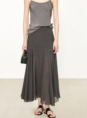 CHIC 双绉+雪纺真丝双层真2件 氛围美学解构拼接不规则裙摆半裙