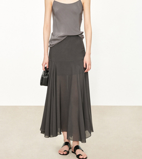 氛围美学解构拼接不规则裙摆半裙 雪纺真丝双层真2件 CHIC 双绉