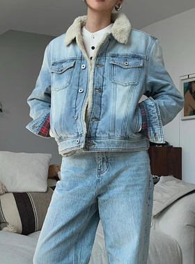 alright 羊羔绒夹棉牛仔水洗复古棉服夹克外套