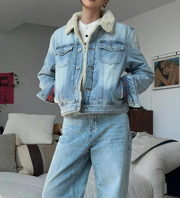 alright 羊羔绒夹棉牛仔水洗复古棉服夹克外套